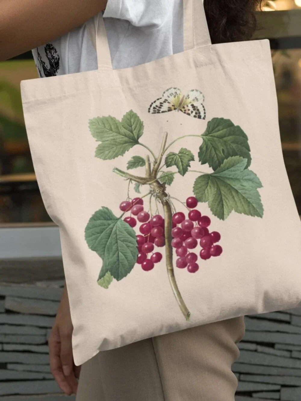 Red Currant Vintage Botanical Print Graphic Canvas Tote Bag